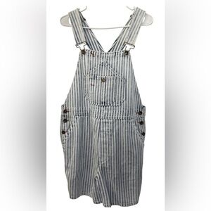 Faherty Hickory Stripe Indigo Dyed Shortall Overalls Blue White Size M